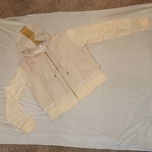 Fabletics Wind Breaker Zip Up Hoodie S Leopard Print Cream/Tan